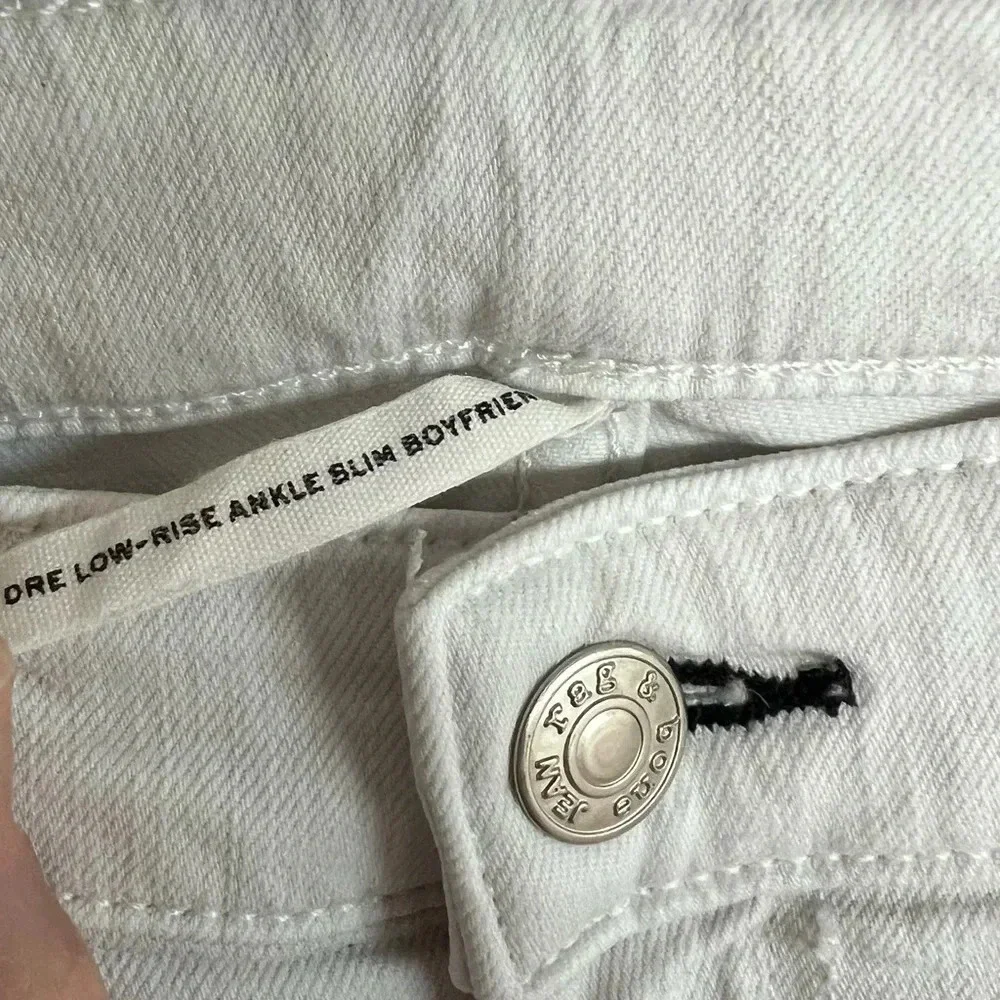 Rag & Bone Dre Low Rise Ankle Slim Boyfriend Jeans White W/ Holes Denim Women 26